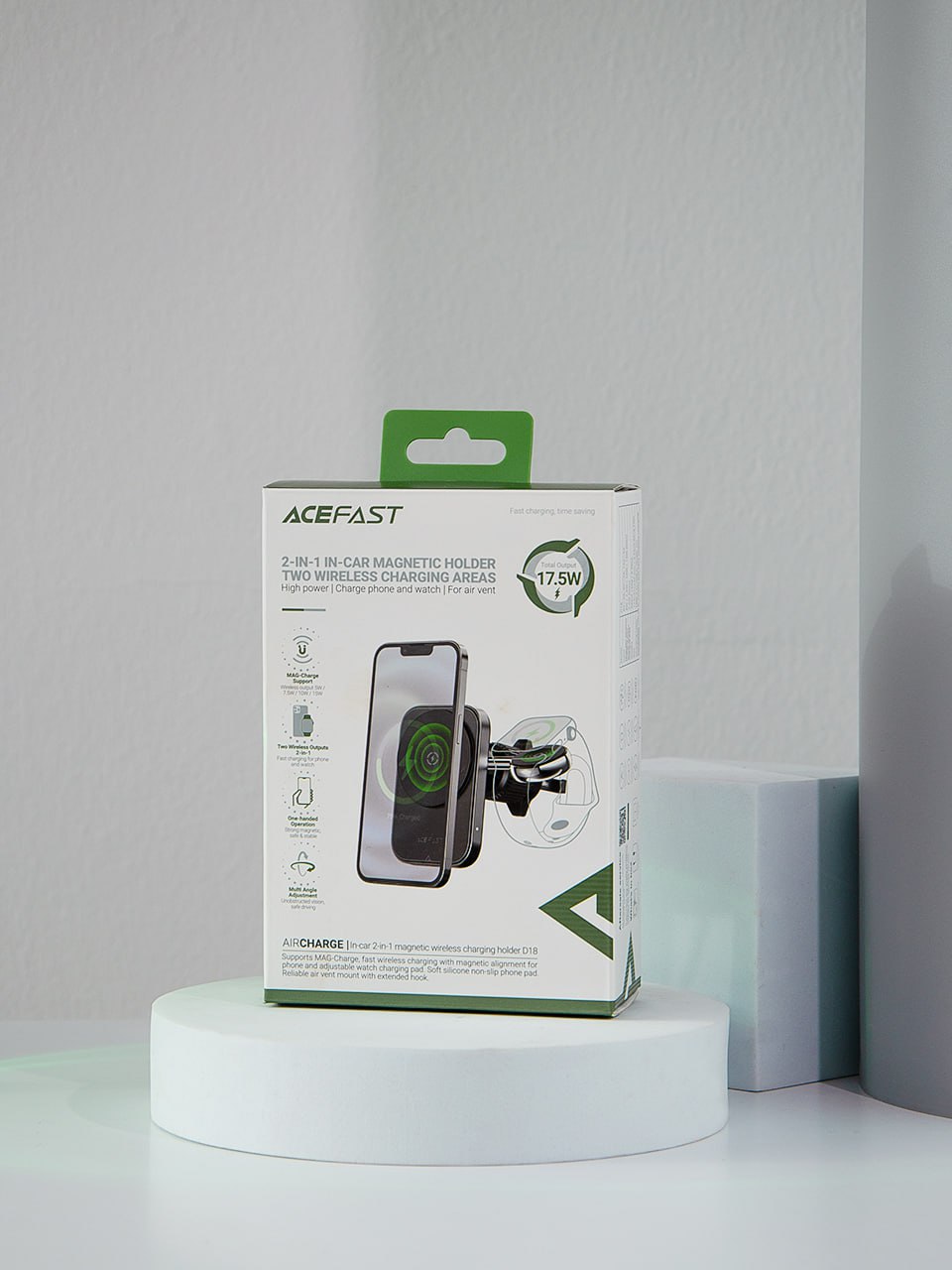 Автотримач з MagSafe Wireless Charger для телефону та годинника Acefast D18 2in1 in car Фото №1