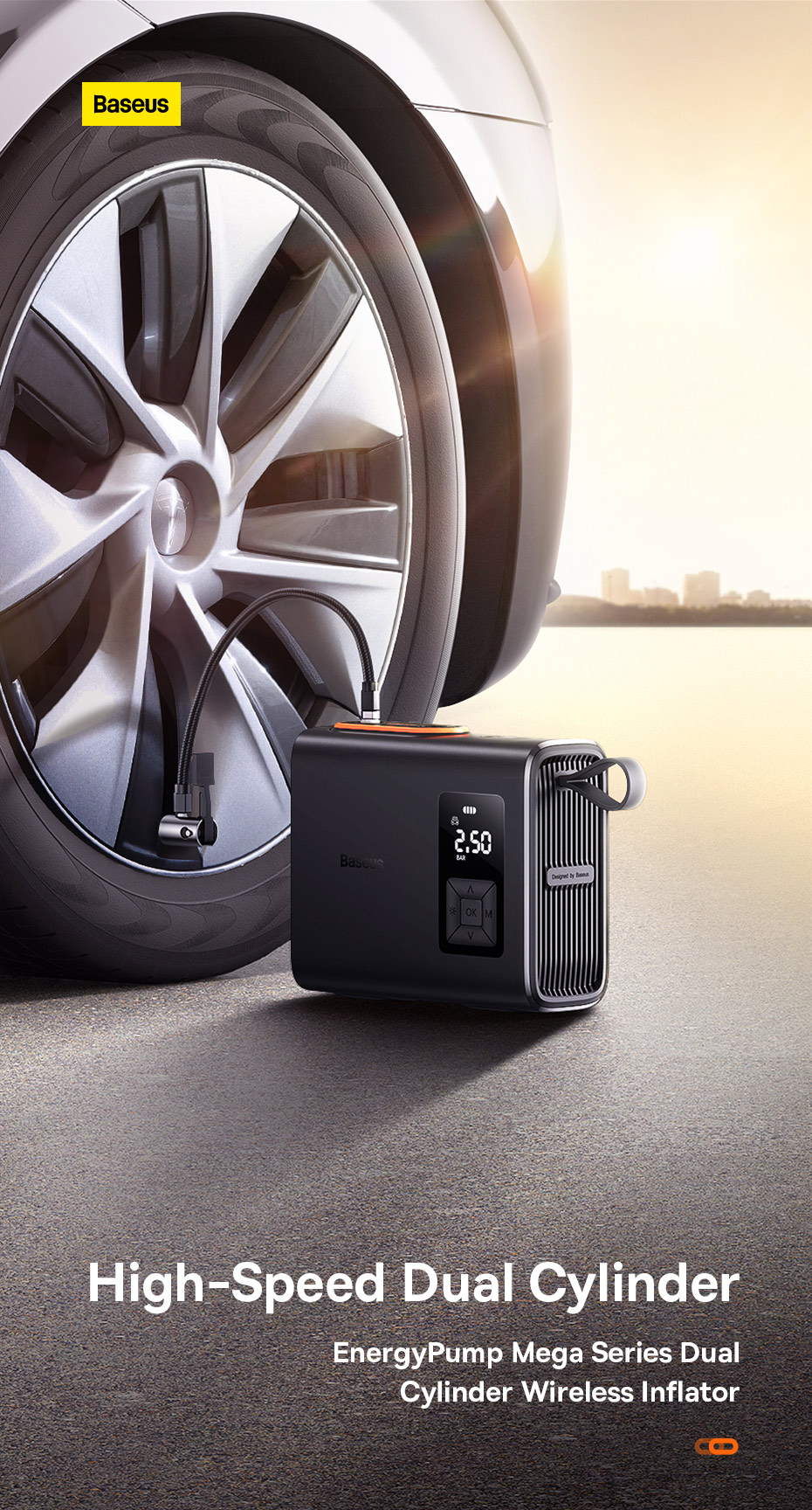 Avtomobilnyi kompressor Baseus Mega Energy Pump Dual Cylinder Wireless Inflator CRNL060001 Фото №1
