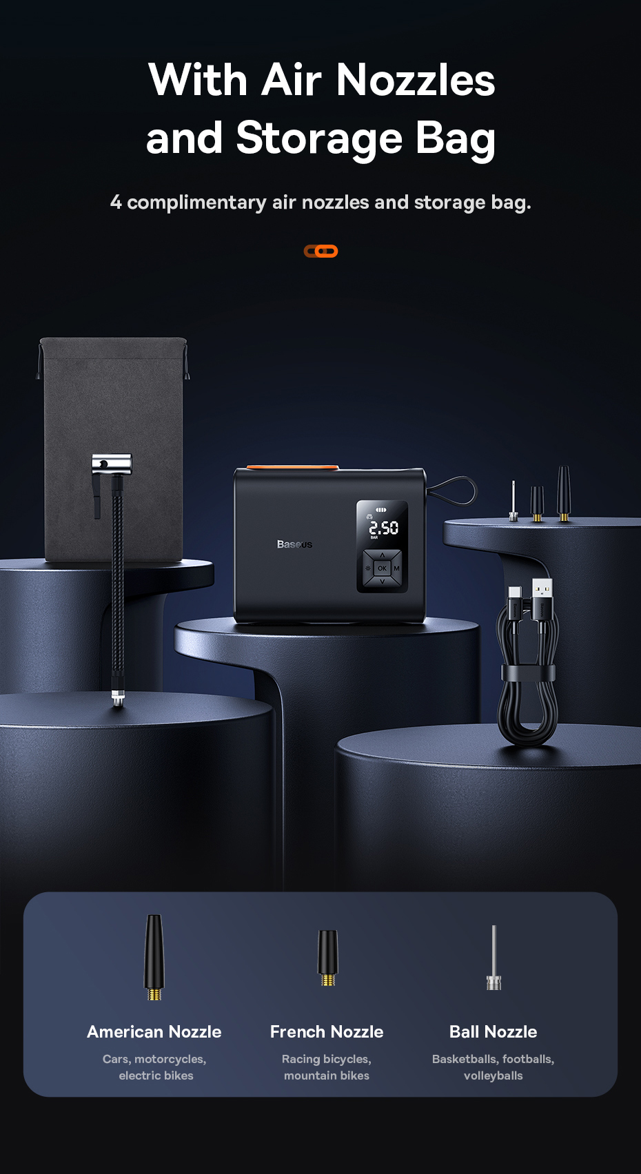 Avtomobilnyi kompressor Baseus Mega Energy Pump Dual Cylinder Wireless Inflator CRNL060001 Фото №16
