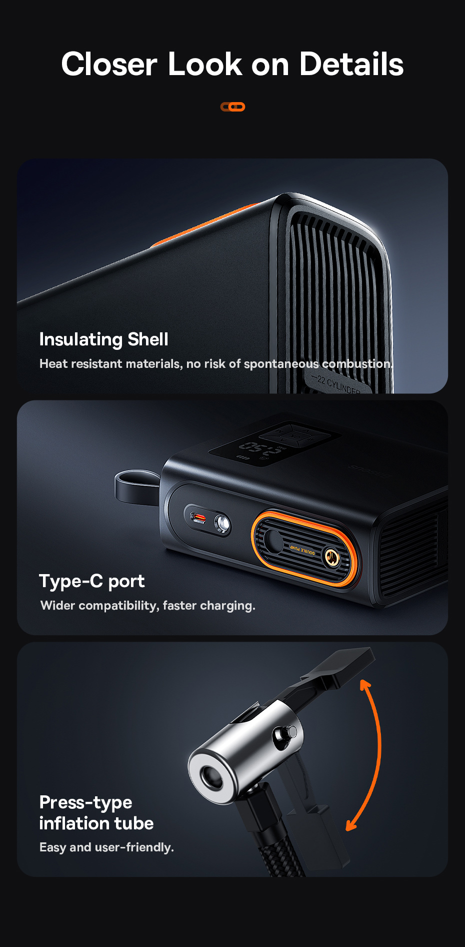 Avtomobilnyi kompressor Baseus Mega Energy Pump Dual Cylinder Wireless Inflator CRNL060001 Фото №17