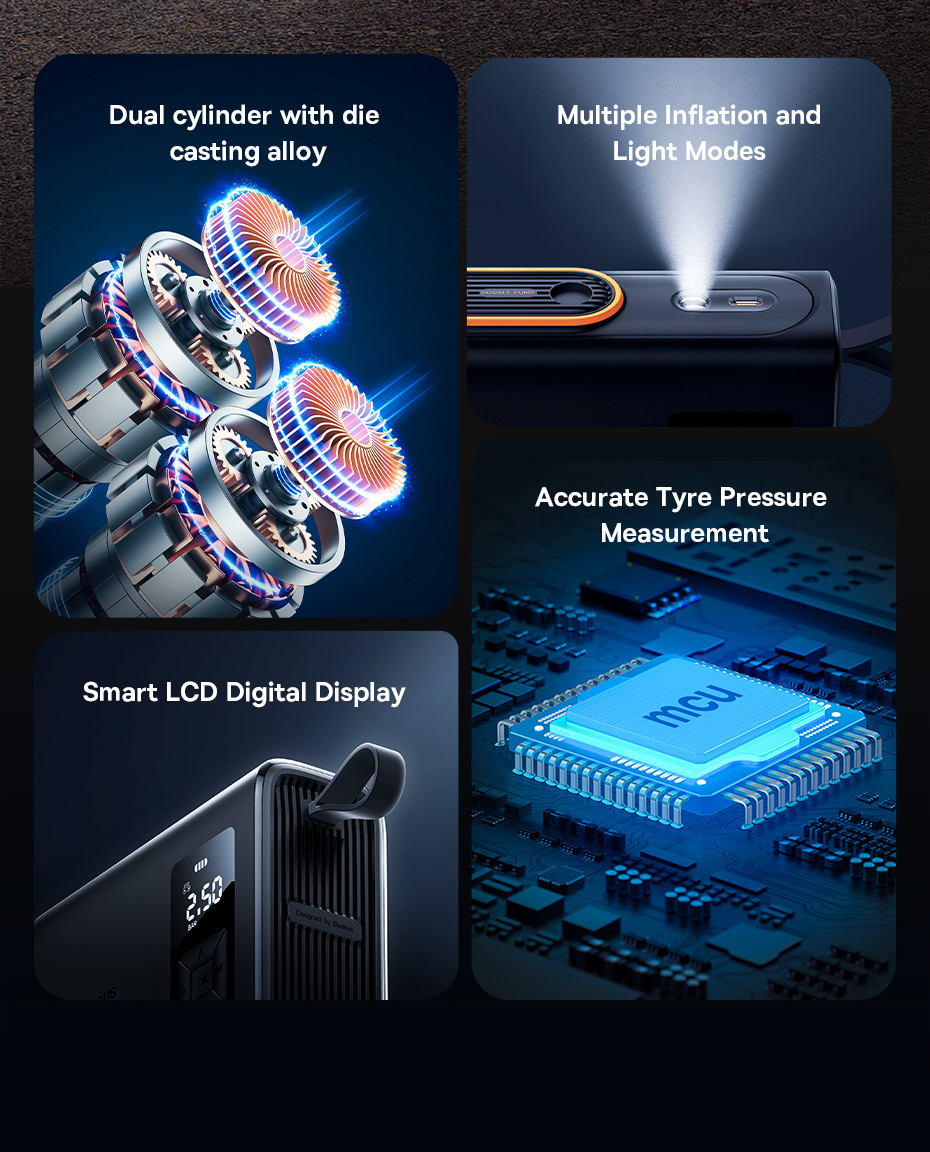 Avtomobilnyi kompressor Baseus Mega Energy Pump Dual Cylinder Wireless Inflator CRNL060001 Фото №2