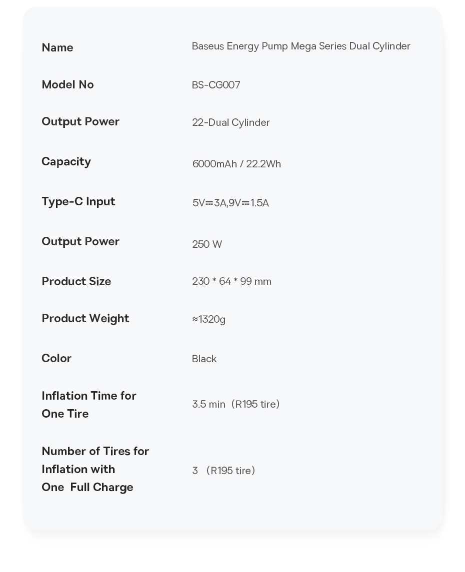 Avtomobilnyi kompressor Baseus Mega Energy Pump Dual Cylinder Wireless Inflator CRNL060001 Фото №20