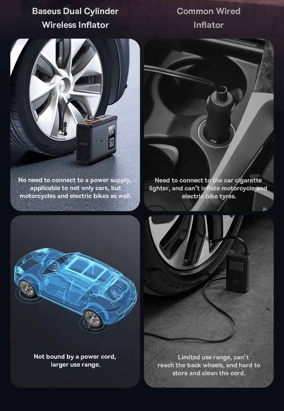 Avtomobilnyi kompressor Baseus Mega Energy Pump Dual Cylinder Wireless Inflator CRNL060001 Фото №9