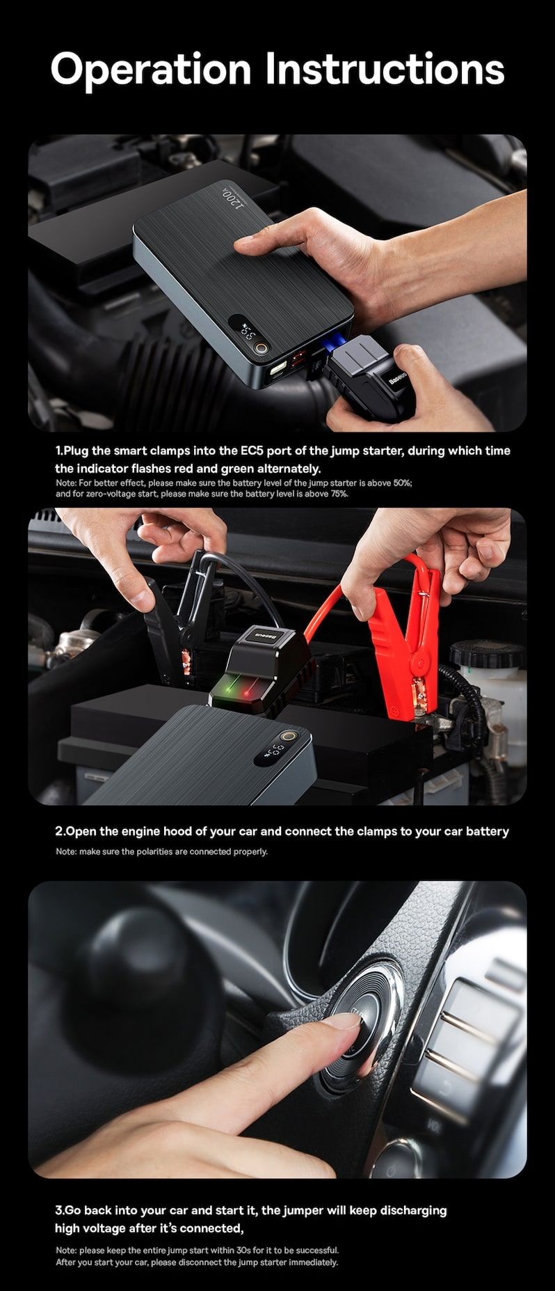 Бустер для авто Baseus Super Energy Pro+ 1200A Car Jump Starter Black Фото 016 Бустер для авто Baseus Super Energy Pro+ 1200A Car Jump Starter Black Фото №6