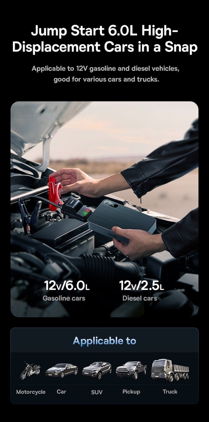 Бустер для авто Baseus Super Energy Pro+ 1200A Car Jump Starter Black Фото 014 Бустер для авто Baseus Super Energy Pro+ 1200A Car Jump Starter Black Фото №4