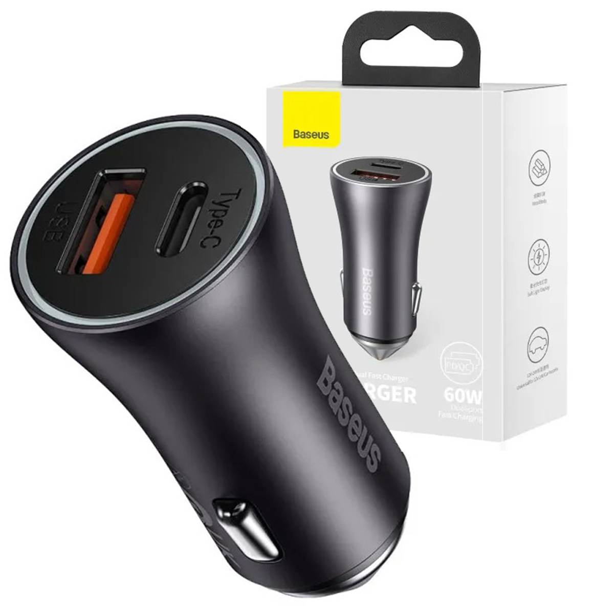 Baseus Golden Contactor Max Dual Fast Charger Car Charger U+C 60W Фото №2