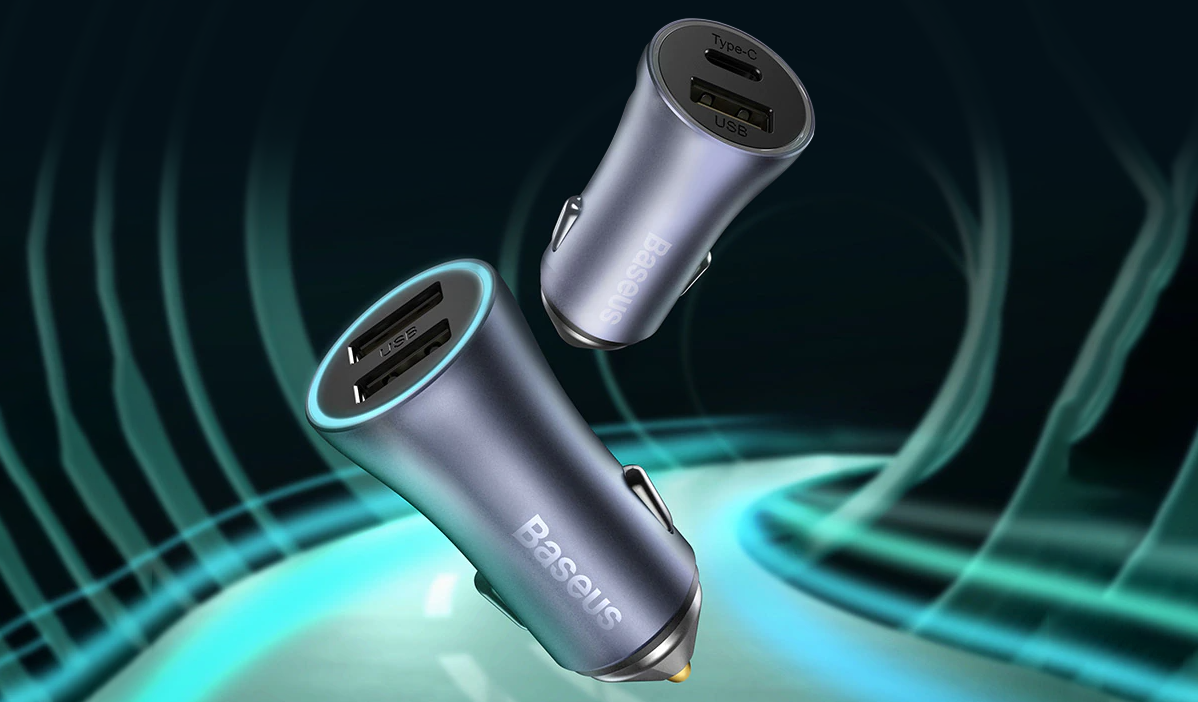 40W Baseus Golden Contactor Pro Dual Quick Car Charger Blue + кабель iPhone