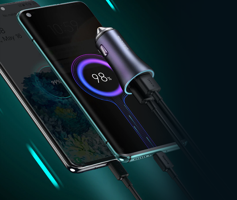 40W Baseus Golden Contactor Pro Dual Quick Car Charger Blue + кабель iPhone Зарядное устройство