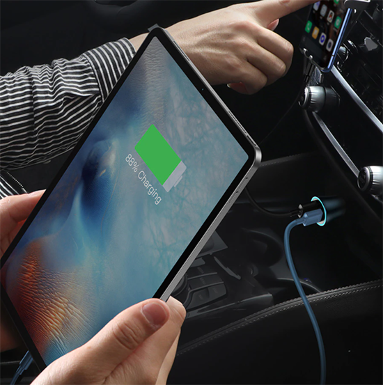 40W Baseus Golden Contactor Pro Dual Quick Car Charger Blue + кабель iPhone Зарядное устройство Темно-серый