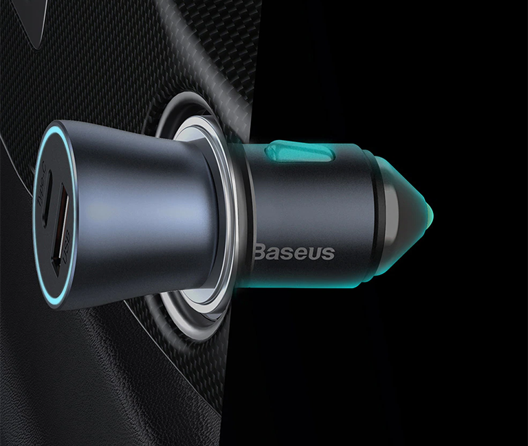Швидка зарядка в авто 40W Baseus Golden Contactor Pro Dual Quick Car Charger Blue + кабель iPhone Зарядное устройство Темно-серый