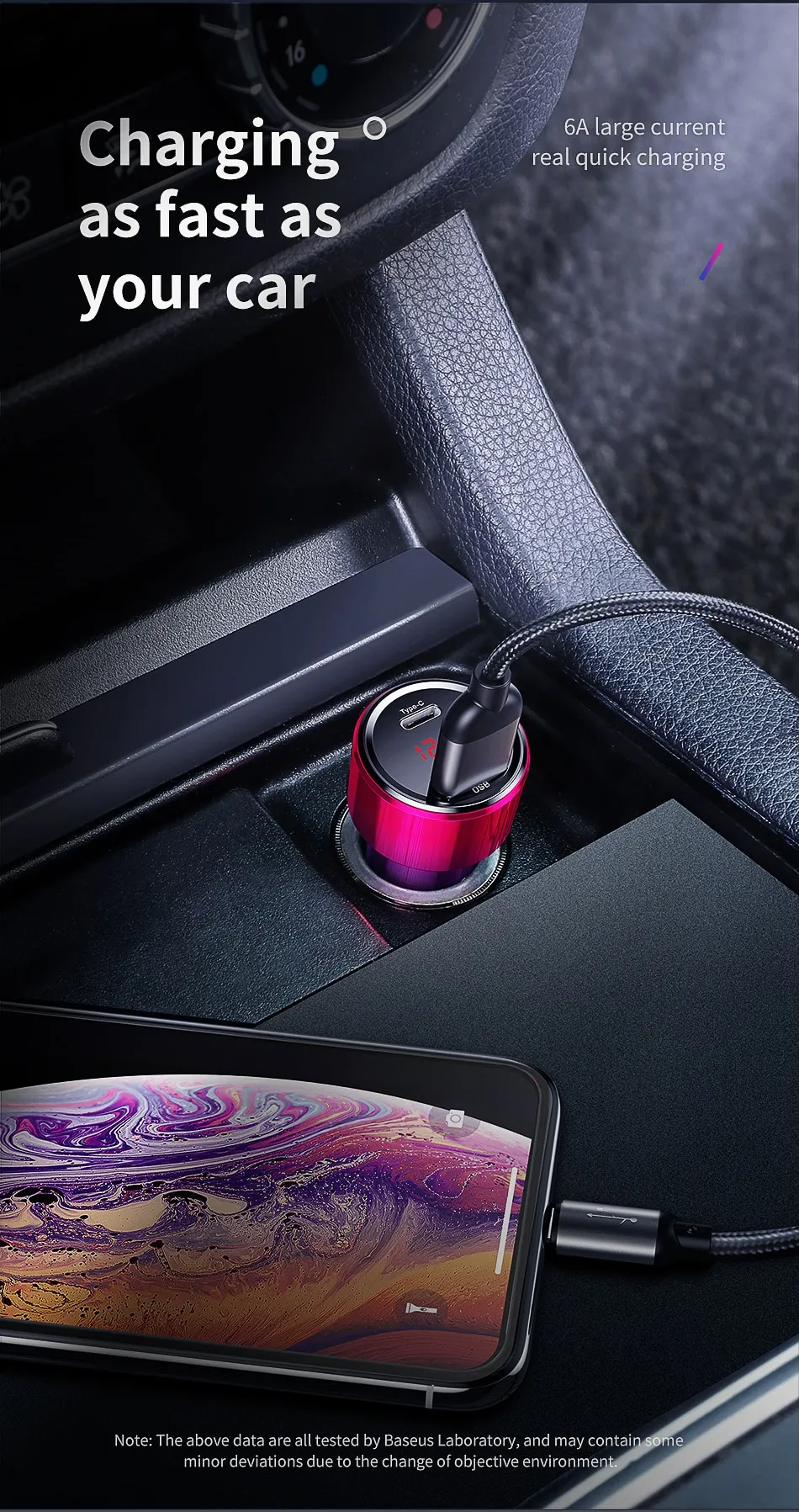 Мощная зарядка в прикуриватель Baseus Magic Series 6A 45W PPS 1xUSB | 1xType-C CCMLC20C-01 Black Фото №8