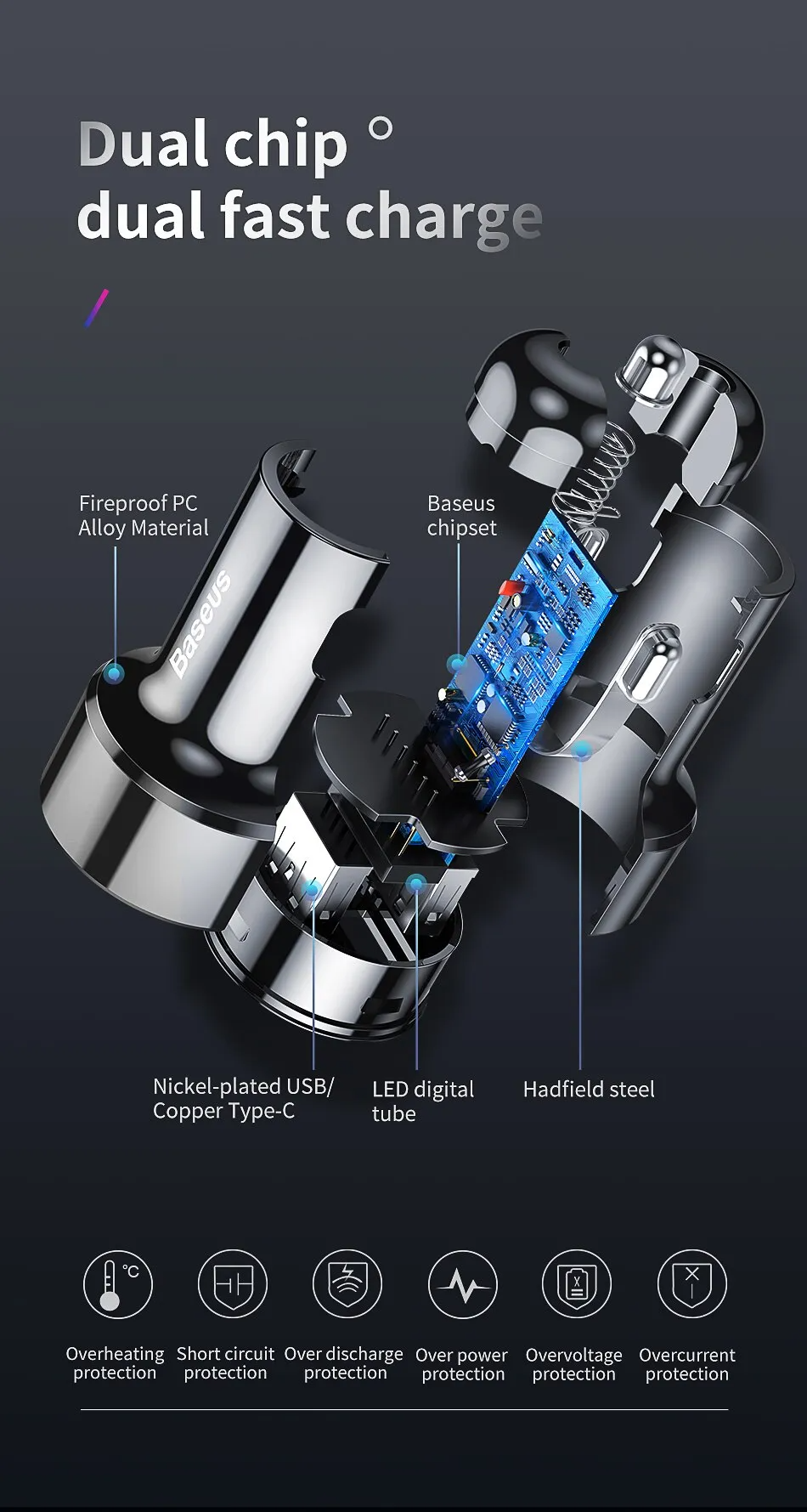 Мощная зарядка в прикуриватель Baseus Magic Series 6A 45W PPS 1xUSB | 1xType-C CCMLC20C-01 Black Фото №9