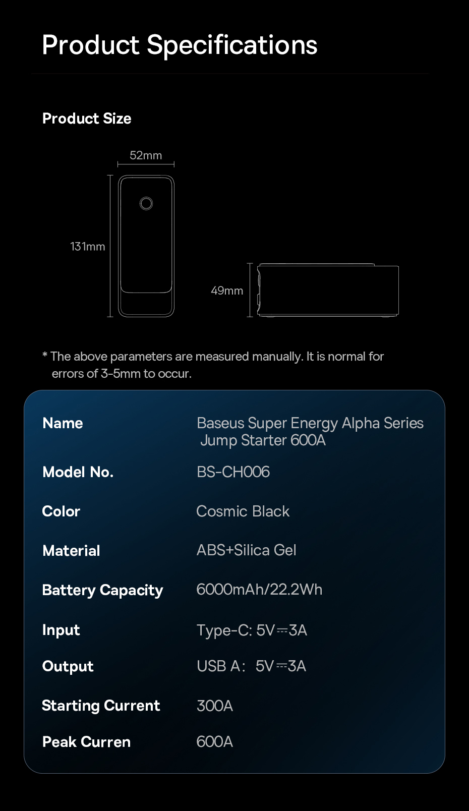 Super Energy Alpha Series Jump Starter 600A (C00259200121-00) EAN: 6932172635909 Изображение #17 Super Energy Alpha Series Jump Starter 600A (C00259200121-00) EAN: 6932172635909 Фото №17