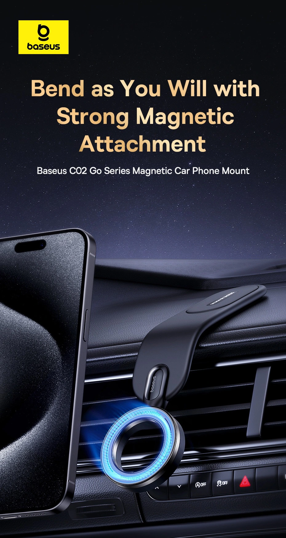 Baseus C02 Go Series Magnetic MagSafe Car Phone Mount Фото №1
