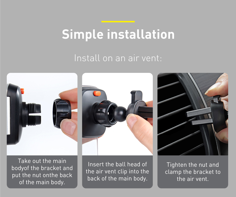 Автодержатель Baseus Easy Control Clamp Car Mount Holder SUYK000001 Black для вентиляционного отверстия и приборной панели Фото №13