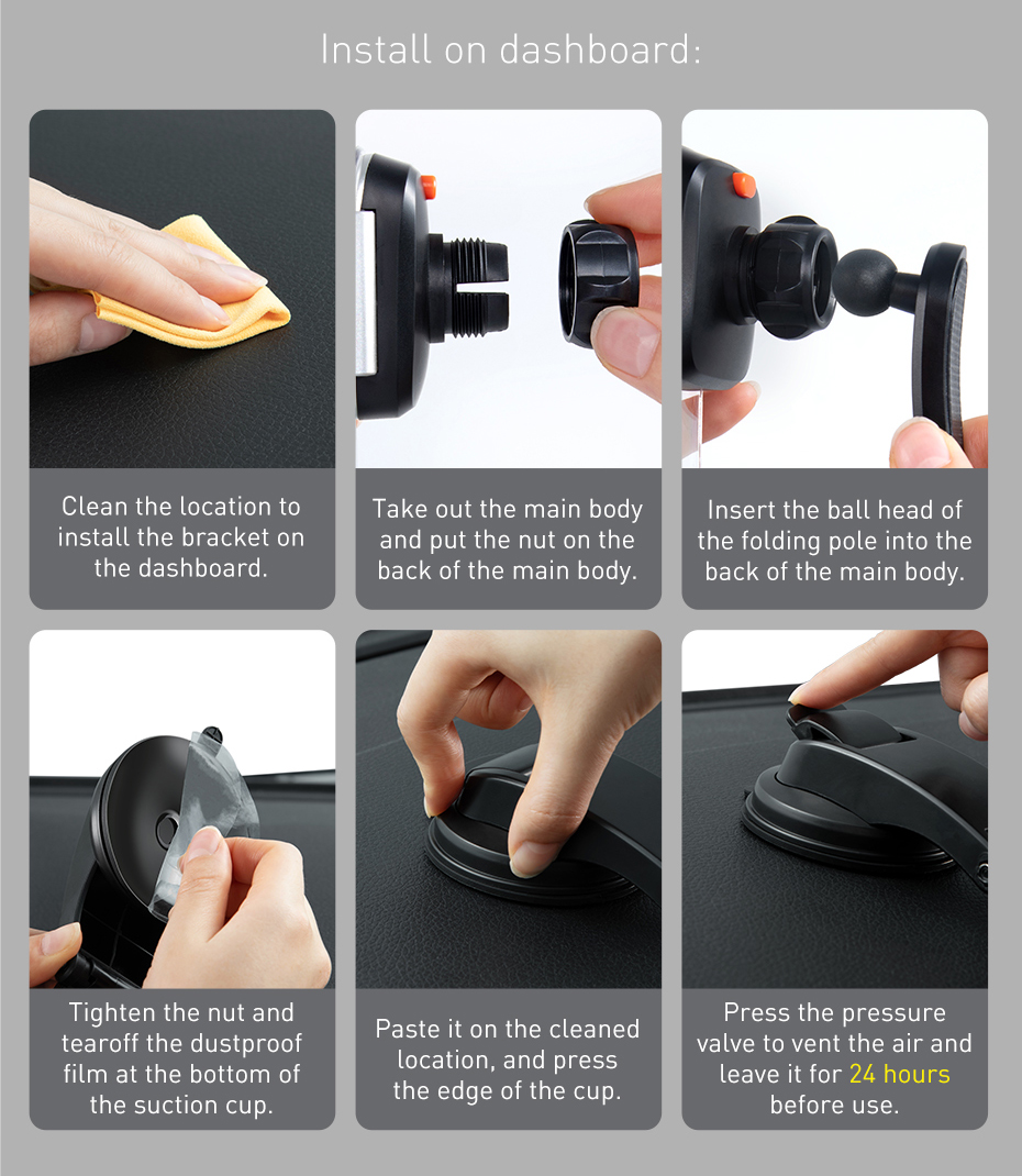 Автодержатель Baseus Easy Control Clamp Car Mount Holder SUYK000001 Black для вентиляционного отверстия и приборной панели Фото №14