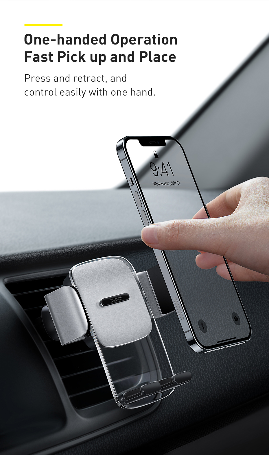 Автодержатель Baseus Easy Control Clamp Car Mount Holder SUYK000001 Black для вентиляционного отверстия и приборной панели Фото №3