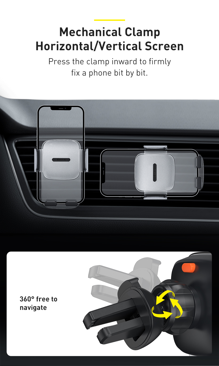 Автодержатель Baseus Easy Control Clamp Car Mount Holder SUYK000001 Black для вентиляционного отверстия и приборной панели Фото №6