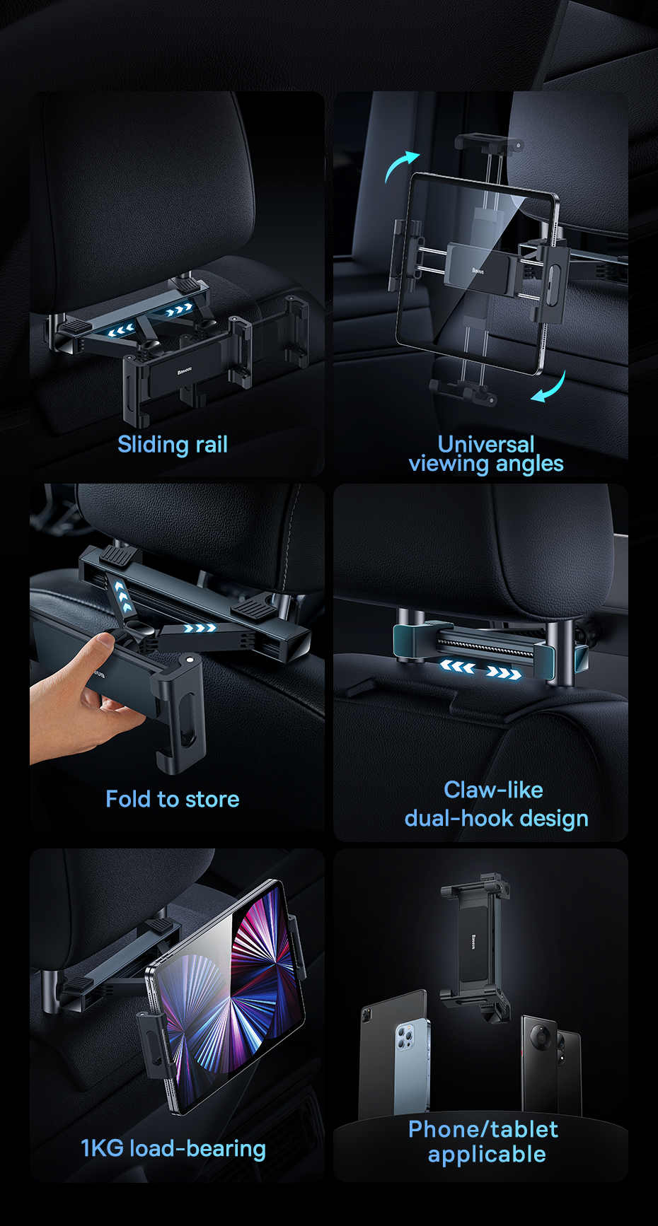 Держатель для планшета в авто Baseus JoyRide Pro Backseat Car Mount 4.7-12.3 дюйма SUTQ000001 BS-CZ009 Фото №2