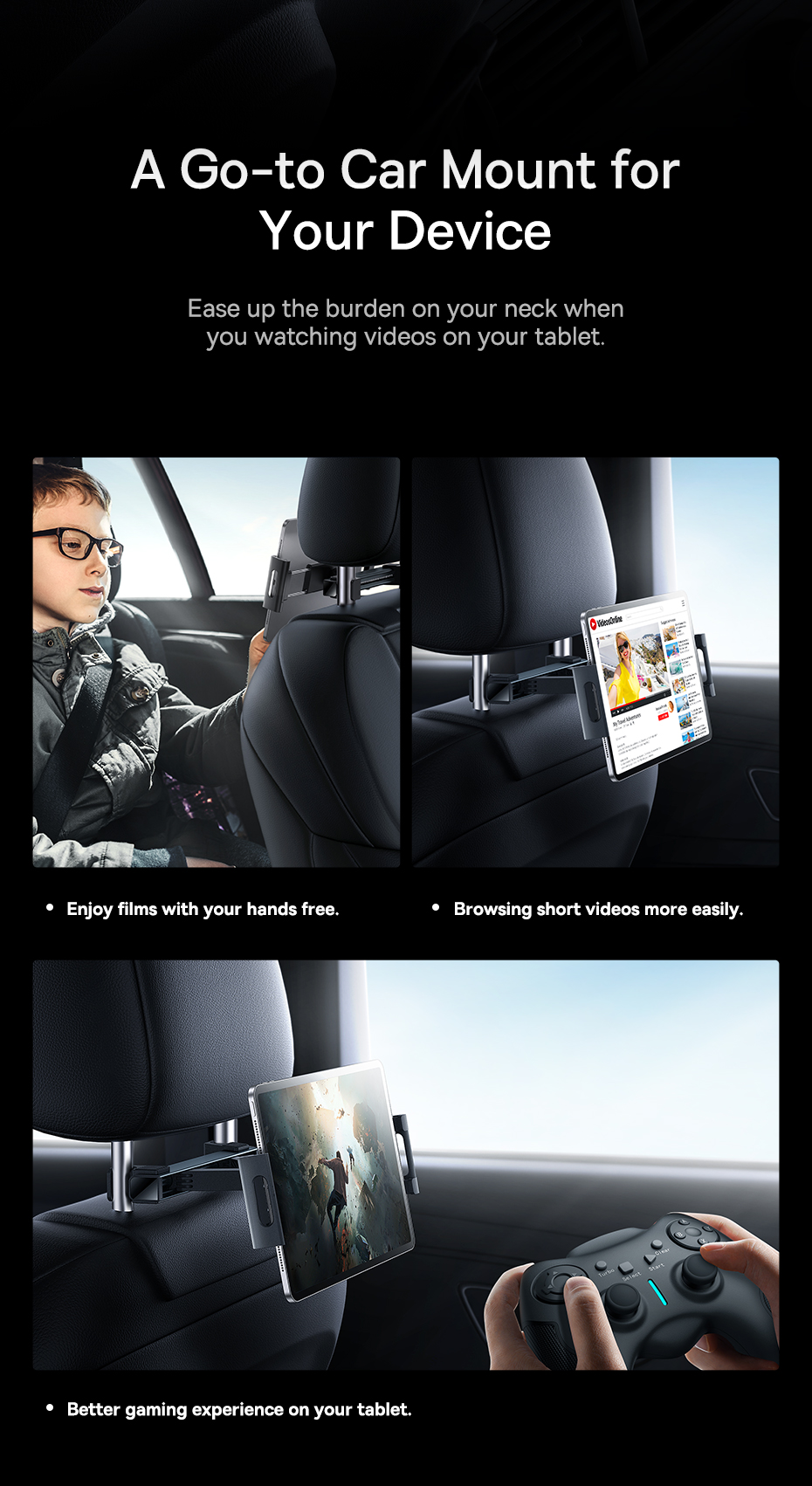 Держатель для планшета в авто Baseus JoyRide Pro Backseat Car Mount 4.7-12.3 дюйма SUTQ000001 BS-CZ009 Фото №12