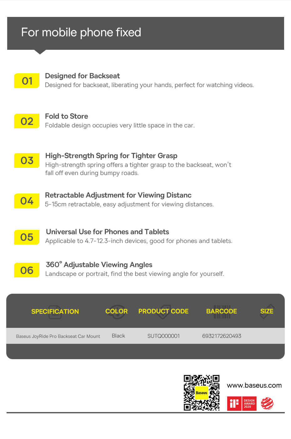 Держатель для планшета в авто Baseus JoyRide Pro Backseat Car Mount 4.7-12.3 дюйма SUTQ000001 BS-CZ009 Фото №22