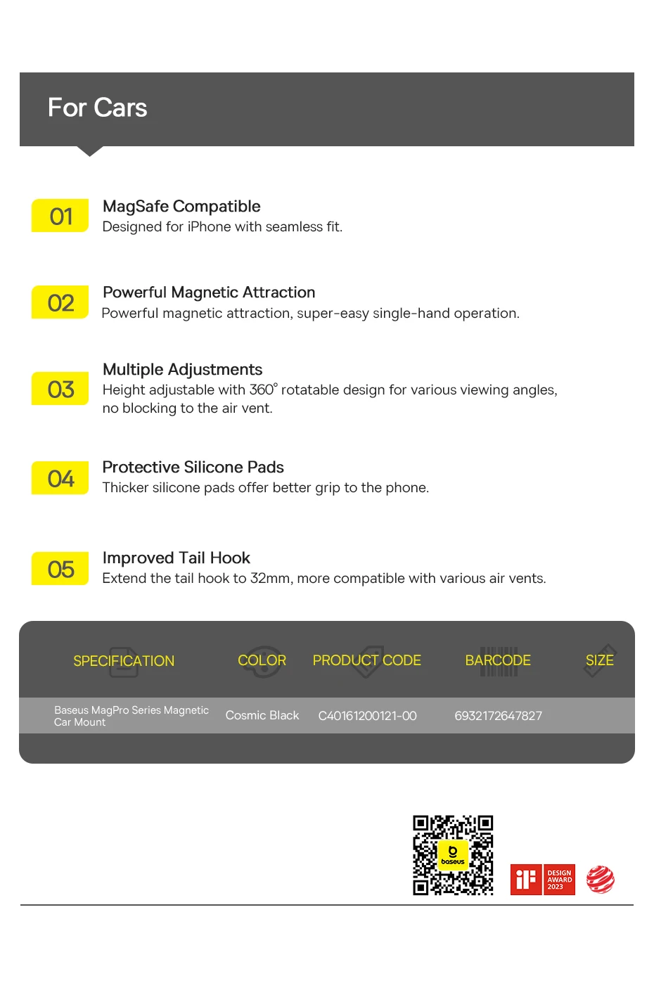 Автомобільний магнітний тримач Baseus MagPro Series (C40161200121-00) | Сумісний з MagSafe Фото №19