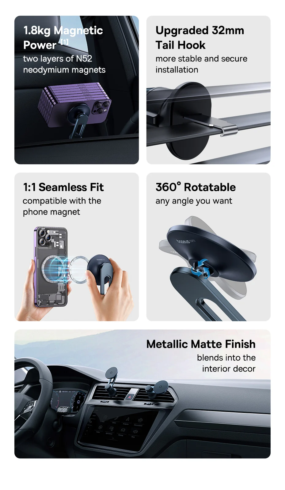 Автомобільний магнітний тримач Baseus MagPro Series (C40161200121-00) | Сумісний з MagSafe Фото №2