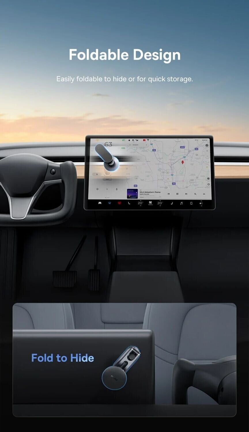 Baseus T-Space Metal for Tesla Car Magnetic Phone MagSafe Holder Frost Silver C40151300S11-00 Фото №7