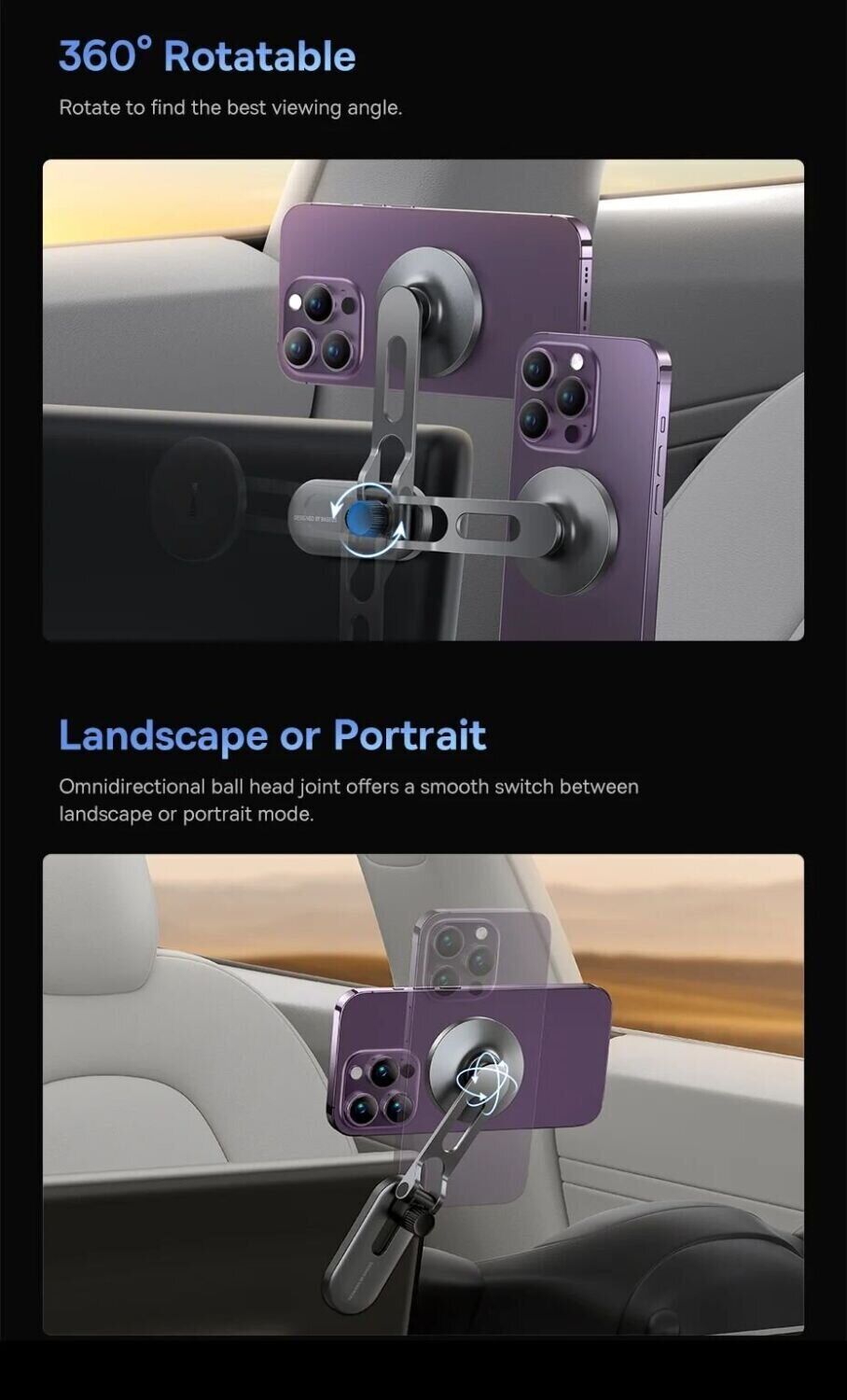 Baseus T-Space Metal for Tesla Car Magnetic Phone MagSafe Holder Frost Silver C40151300S11-00 Фото №5