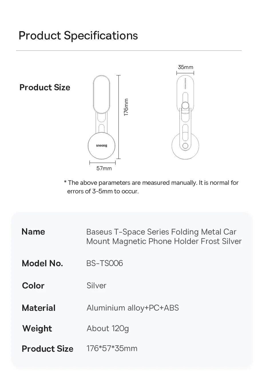 Baseus T-Space Metal for Tesla Car Magnetic Phone MagSafe Holder Frost Silver C40151300S11-00 Фото №14