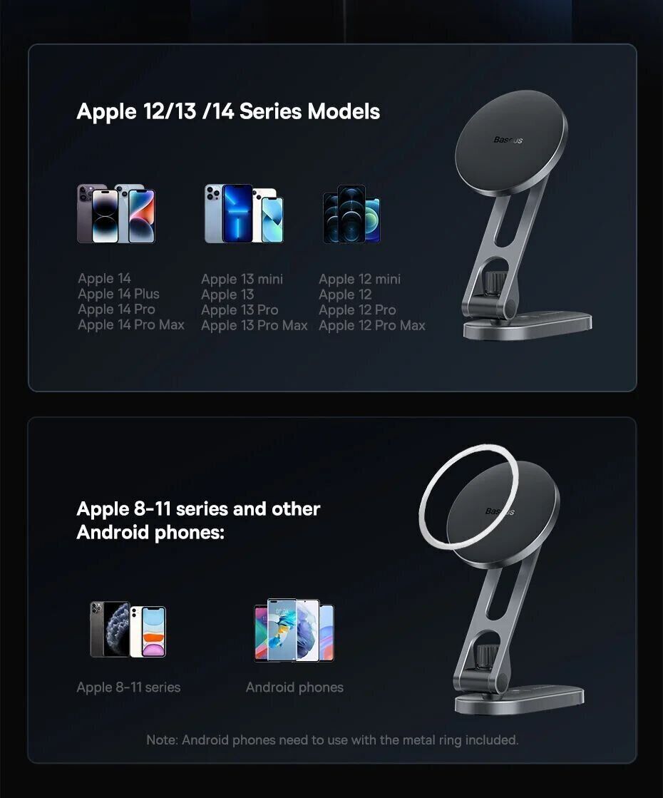 Baseus T-Space Metal for Tesla Car Magnetic Phone MagSafe Holder Frost Silver C40151300S11-00 Фото №12