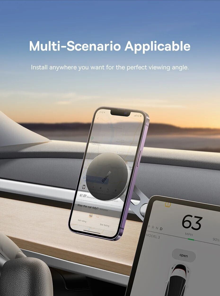 Baseus T-Space Metal for Tesla Car Magnetic Phone MagSafe Holder Frost Silver C40151300S11-00 Фото №9