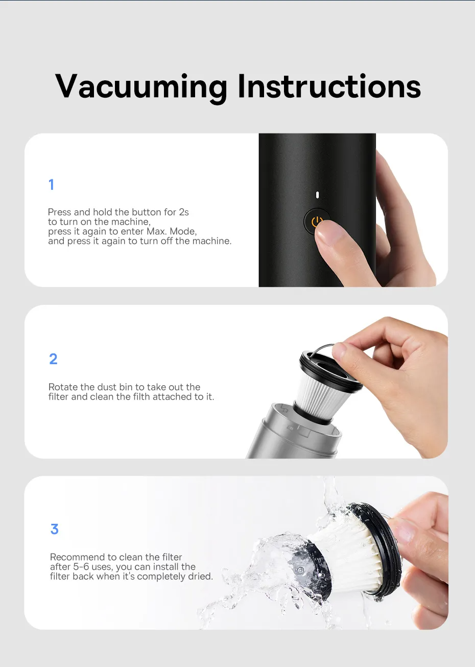 Baseus A3lite Handy Vacuum Cleaner |НЕРА, 6000 mAh, 12000Pa| Фото №18