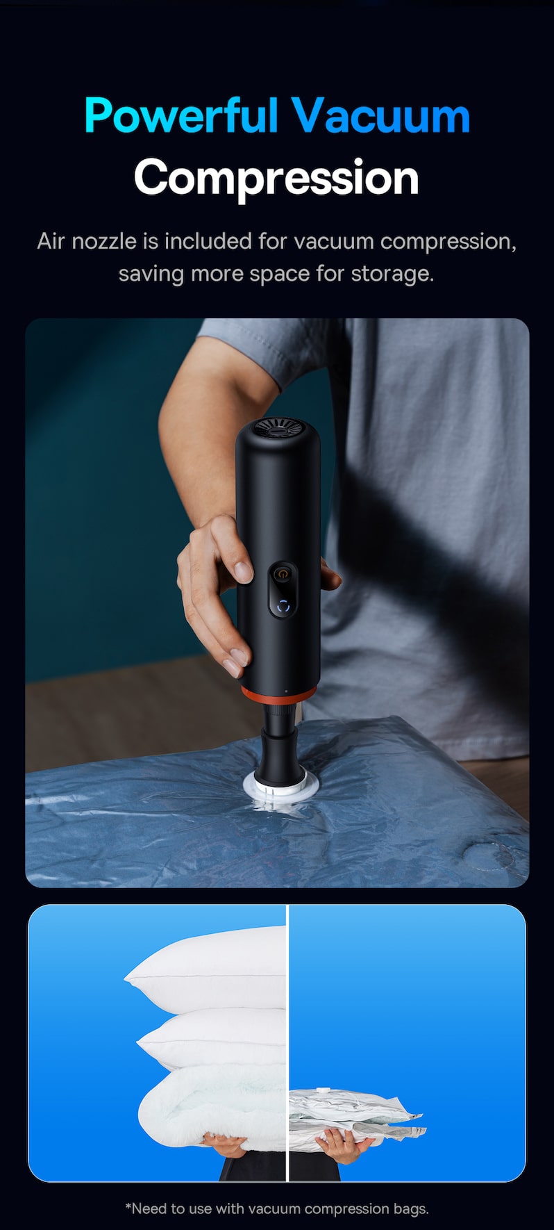 Авто-пилосос Baseus A5 Handy Vacuum Cleaner 16000pa Black C30459500111-00 Фото №11