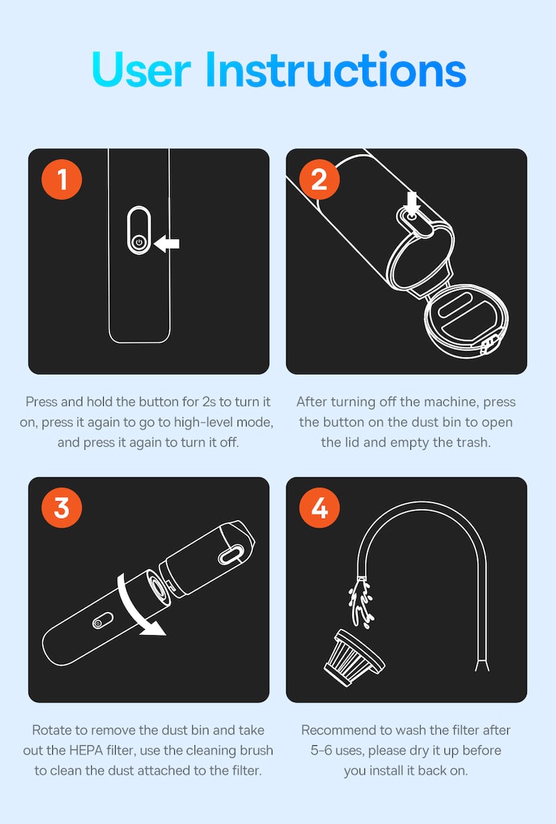 Авто-пилосос Baseus A5 Handy Vacuum Cleaner 16000pa Black C30459500111-00 Фото №15