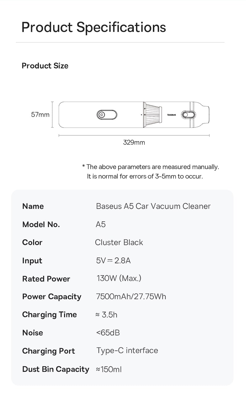 Авто-пилосос Baseus A5 Handy Vacuum Cleaner 16000pa Black C30459500111-00 Фото №17