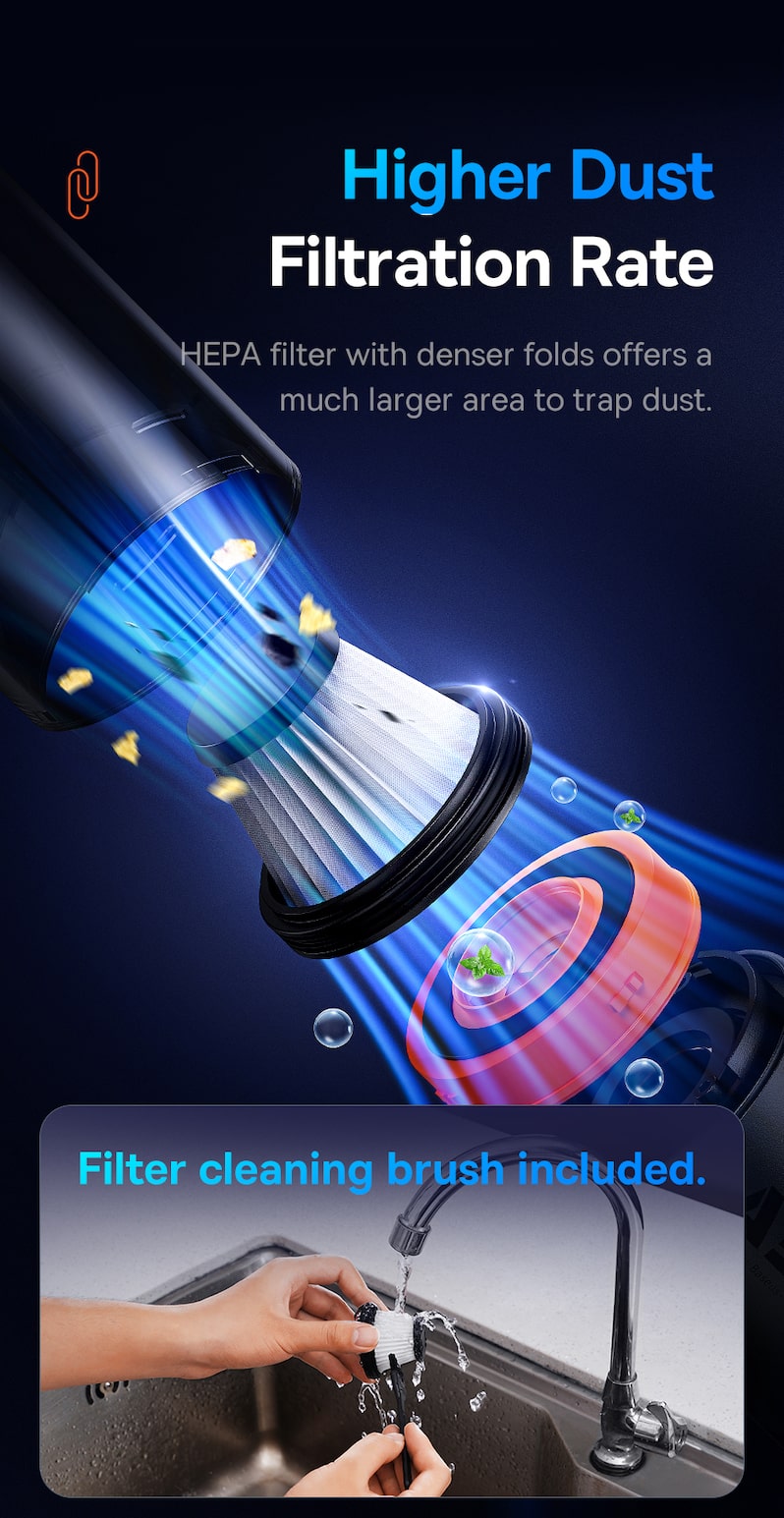 Авто-пилосос Baseus A5 Handy Vacuum Cleaner 16000pa Black C30459500111-00 Фото №10