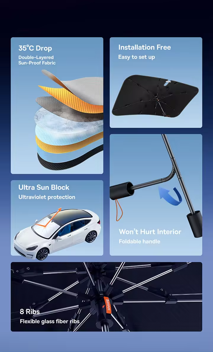 Baseus CoolRide Doubled-Layered Windshield Sun Shade Umbrella Pro Large C20656100111-00 Black Фото №2