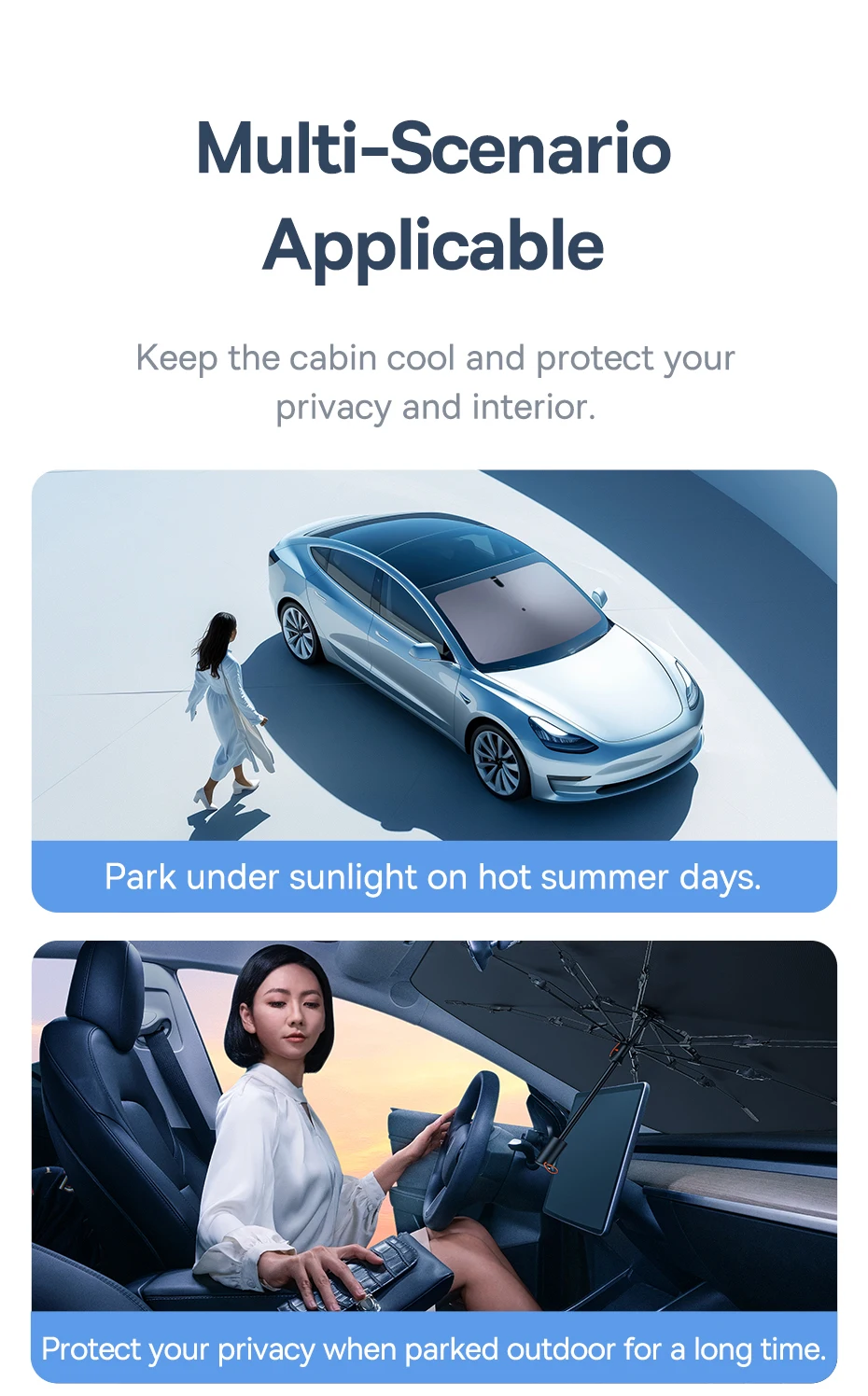 Сонцезахисна парасолька на лобове скло автомобіля Baseus CoolRide Windshield Sun Shade Umbrella Cluster Black BS-CN013 | 142x75 см | C20656101111-00 (6932172657109) Фото №10