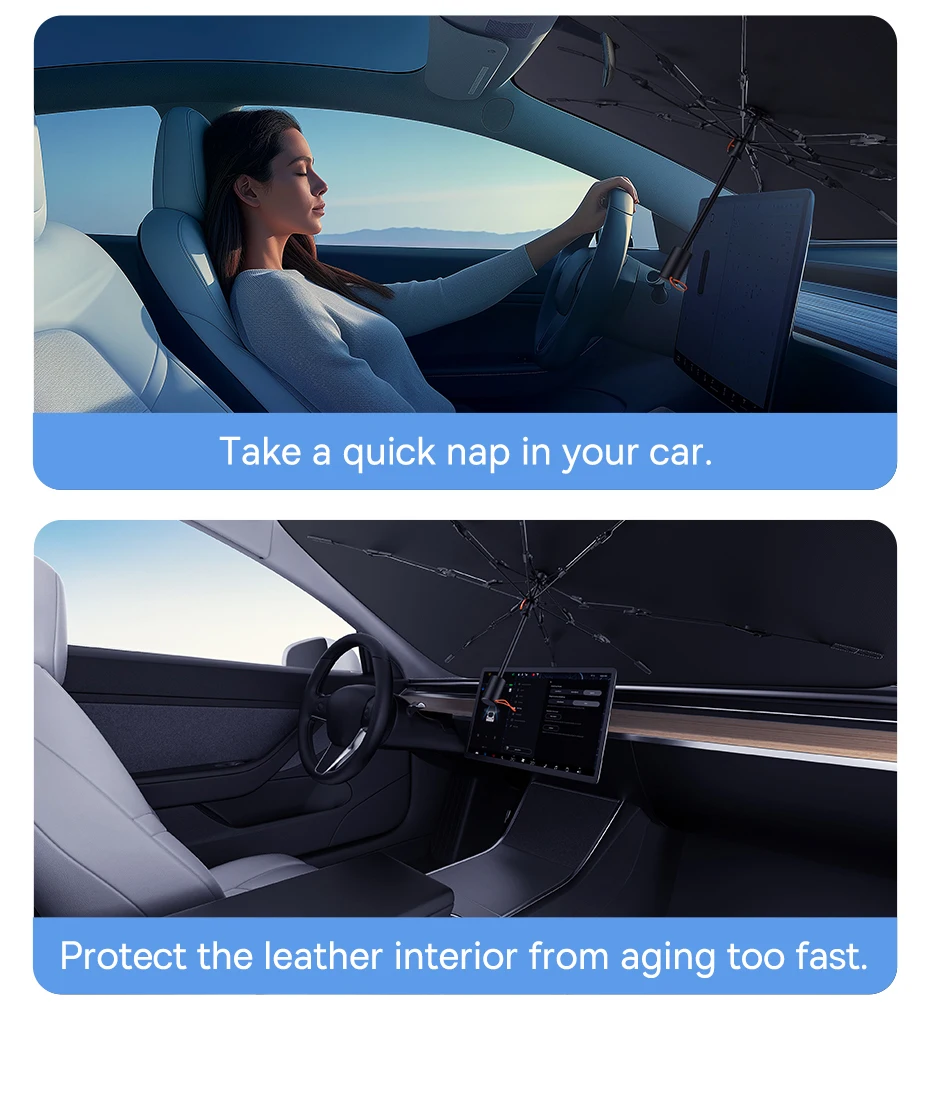 Сонцезахисна парасолька на лобове скло автомобіля Baseus CoolRide Windshield Sun Shade Umbrella Cluster Black BS-CN013 | 142x75 см | C20656101111-00 (6932172657109) Фото №11