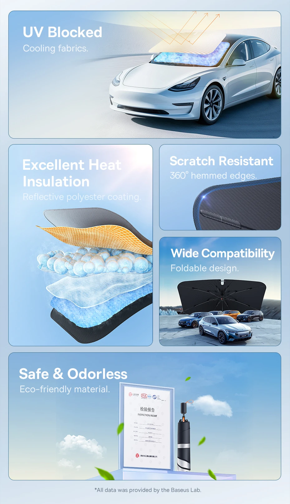 Сонцезахисна парасолька на лобове скло автомобіля Baseus CoolRide Windshield Sun Shade Umbrella Cluster Black BS-CN013 | 142x75 см | C20656101111-00 (6932172657109) Фото №2