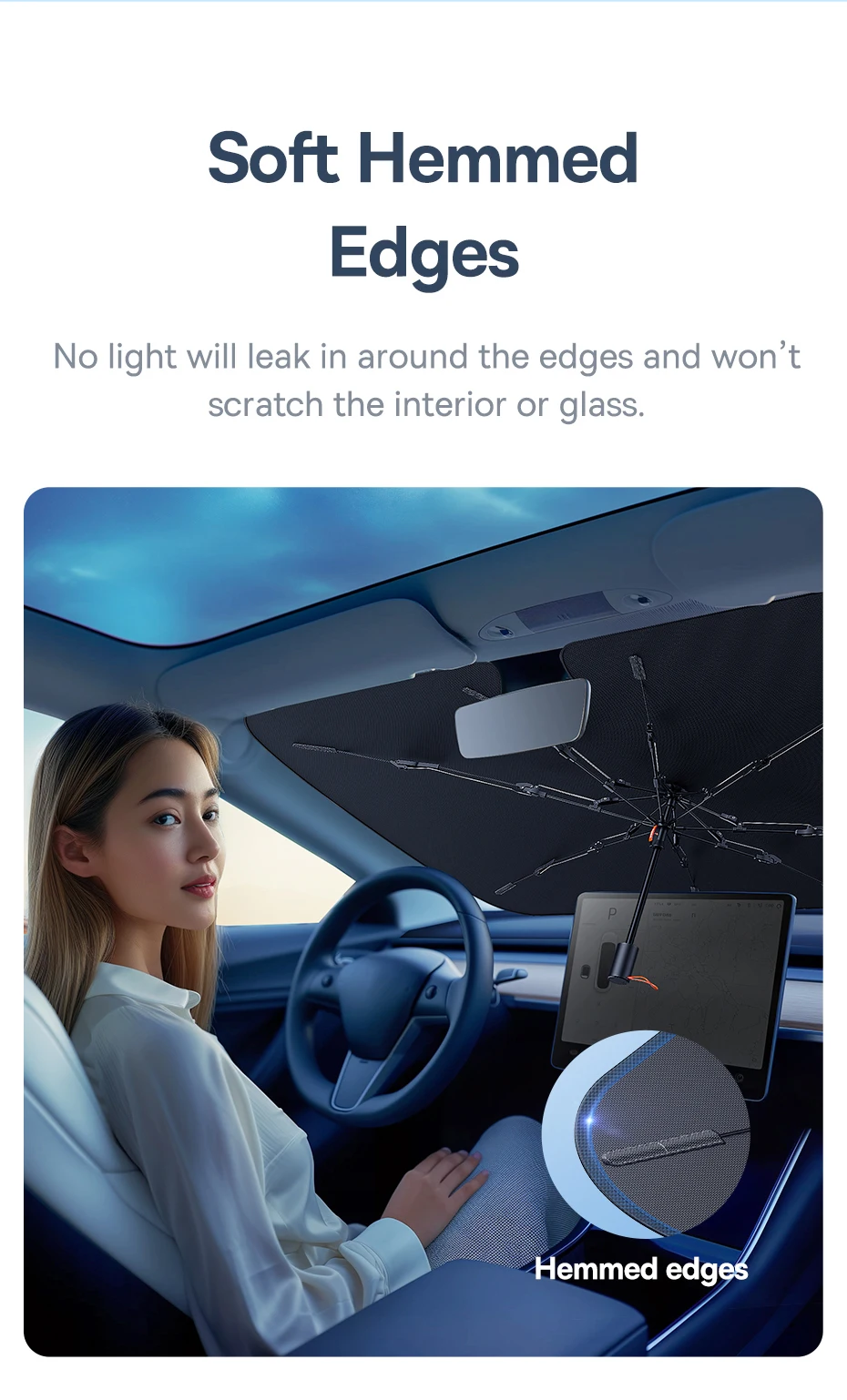 Сонцезахисна парасолька на лобове скло автомобіля Baseus CoolRide Windshield Sun Shade Umbrella Cluster Black BS-CN013 | 142x75 см | C20656101111-00 (6932172657109) Фото №6