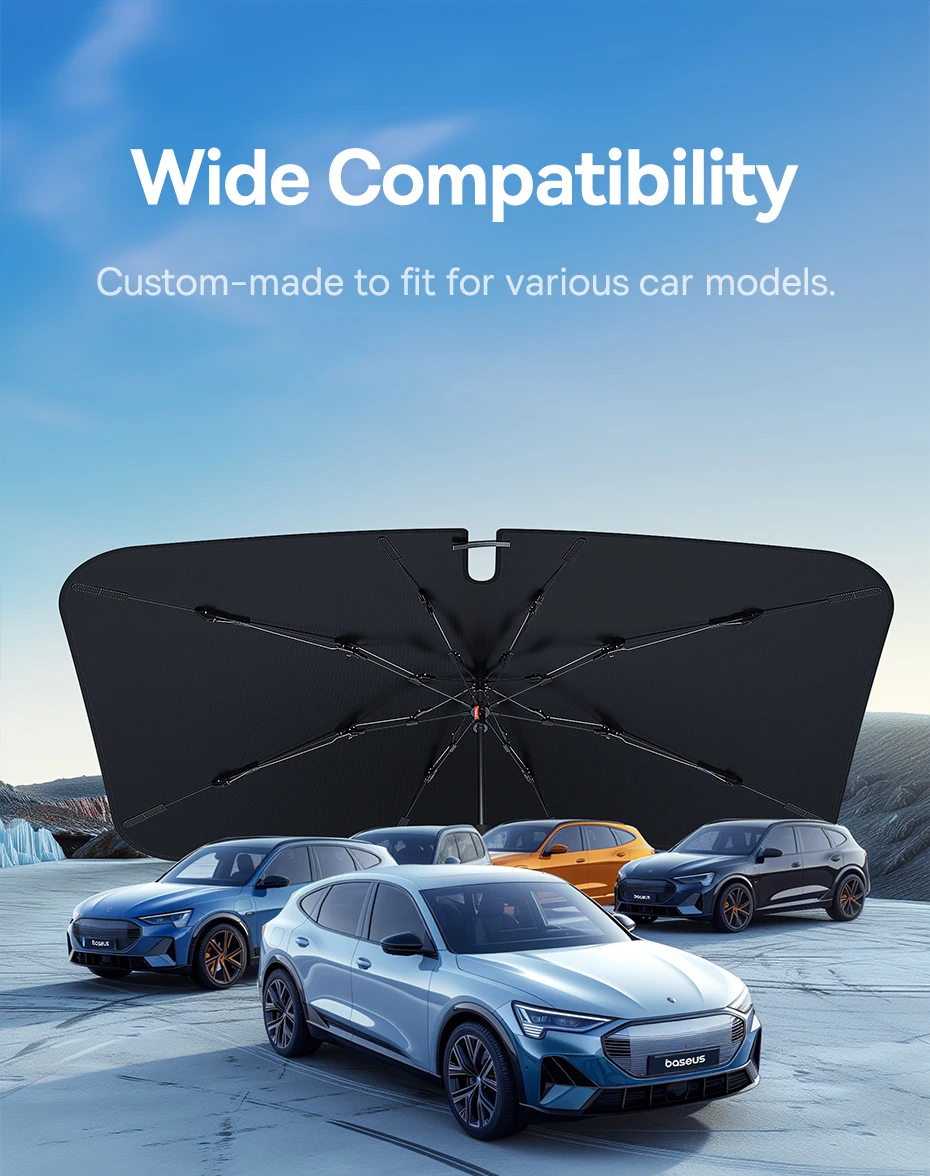Сонцезахисна парасолька на лобове скло автомобіля Baseus CoolRide Windshield Sun Shade Umbrella Cluster Black BS-CN013 | 142x75 см | C20656101111-00 (6932172657109) Фото №8