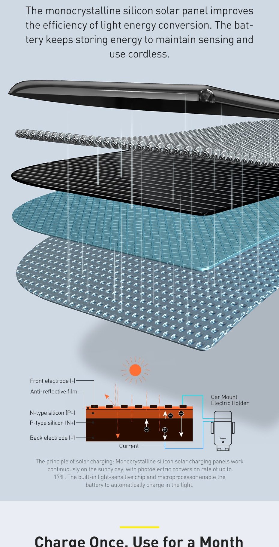 Baseus electric bicycle smartphone holder with built-in solar panel 150mAh black (SUZG010001) Фото №2