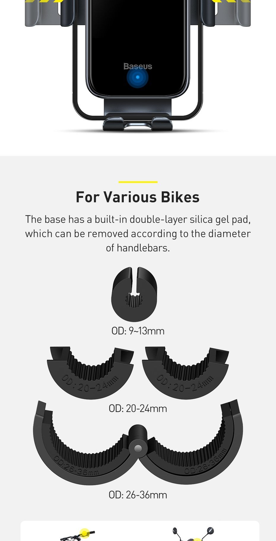 Baseus electric bicycle smartphone holder with built-in solar panel 150mAh black (SUZG010001) Фото №4