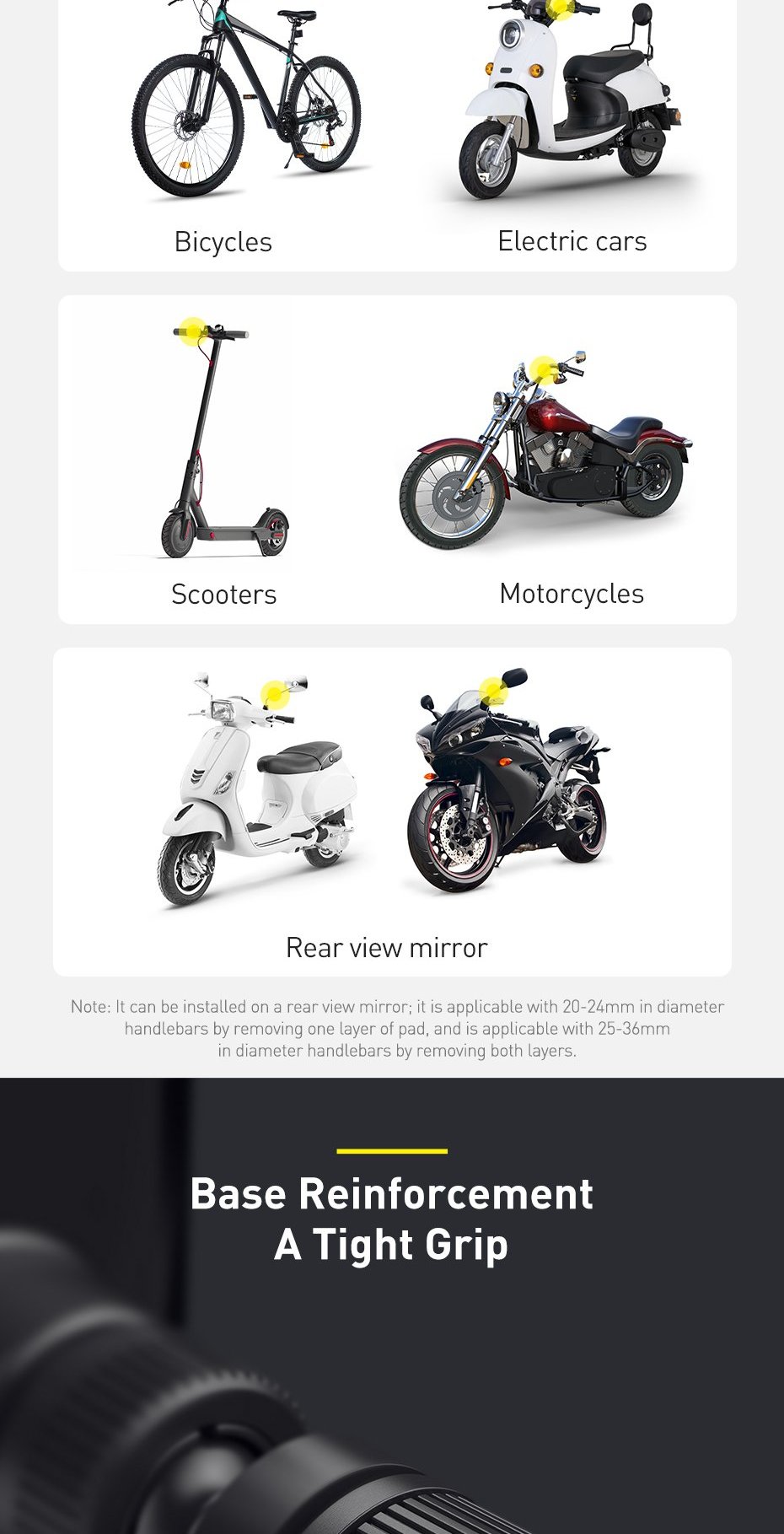 Baseus electric bicycle smartphone holder with built-in solar panel 150mAh black (SUZG010001) Фото №5