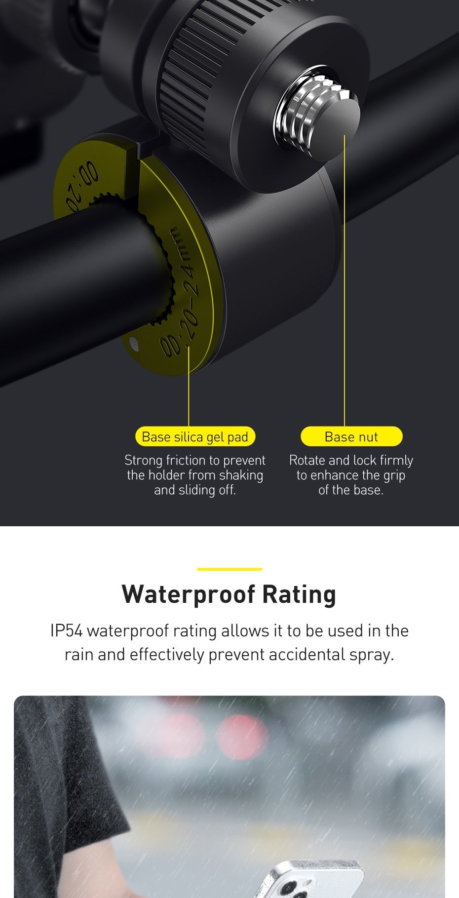 Baseus electric bicycle smartphone holder with built-in solar panel 150mAh black (SUZG010001) Фото №6