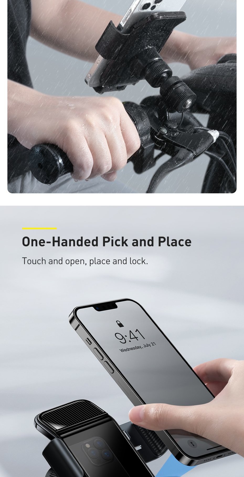 Baseus electric bicycle smartphone holder with built-in solar panel 150mAh black (SUZG010001) Фото №7