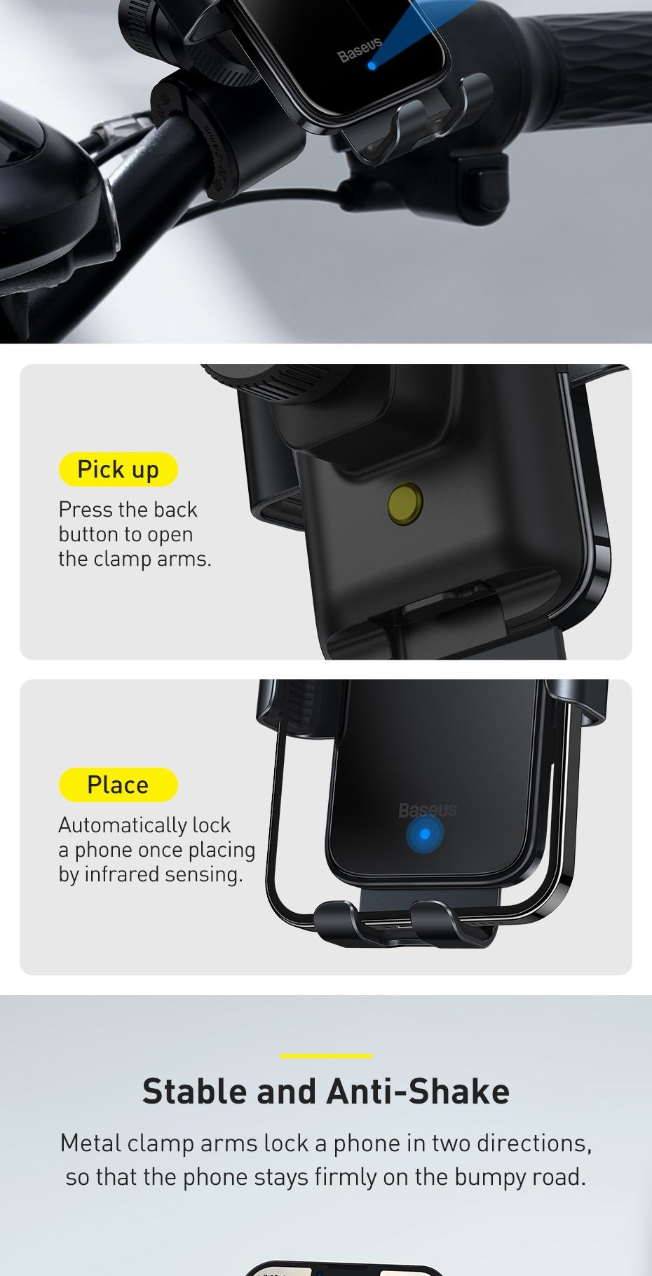 Baseus electric bicycle smartphone holder with built-in solar panel 150mAh black (SUZG010001) Фото №8