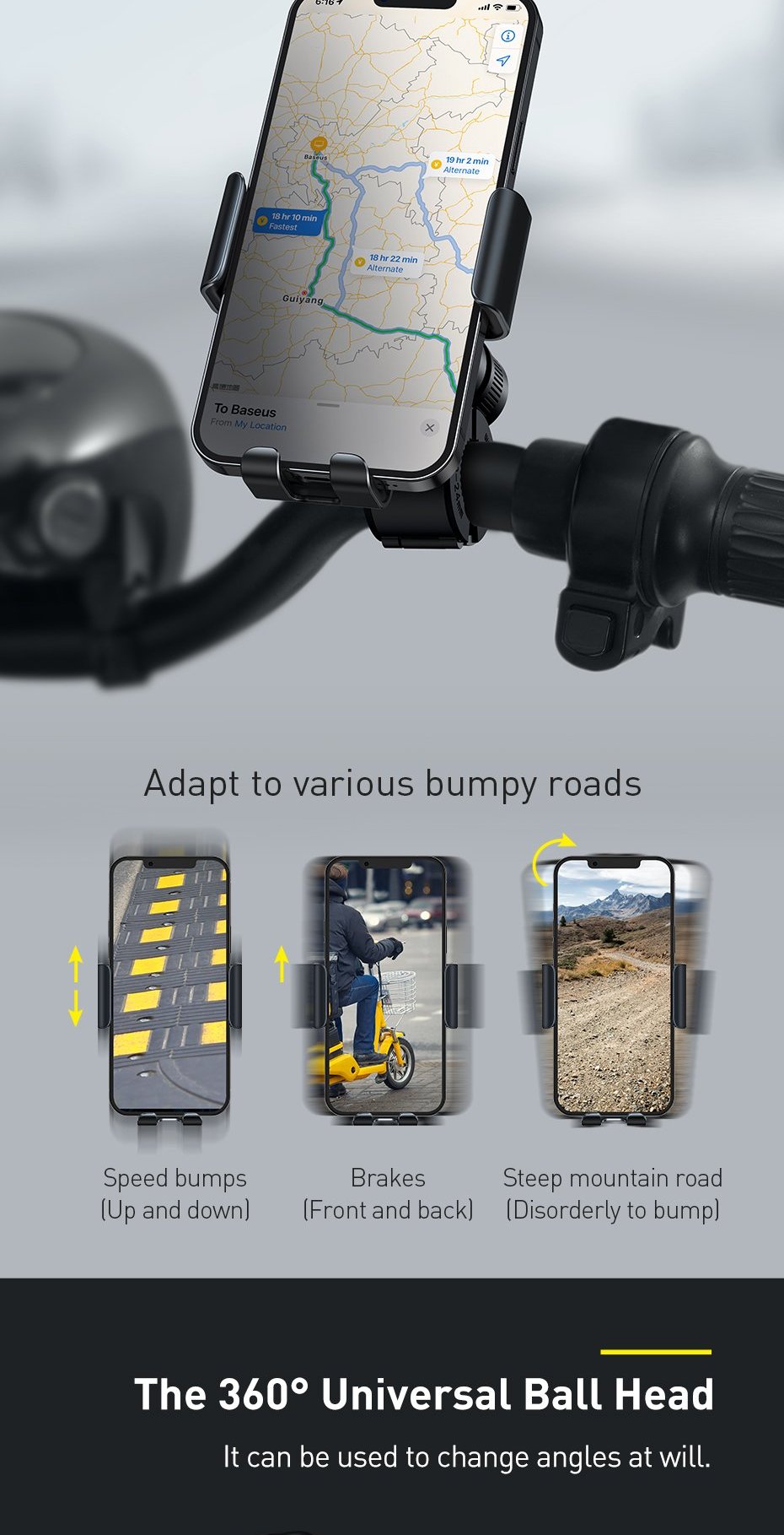 Baseus electric bicycle smartphone holder with built-in solar panel 150mAh black (SUZG010001) Фото №9